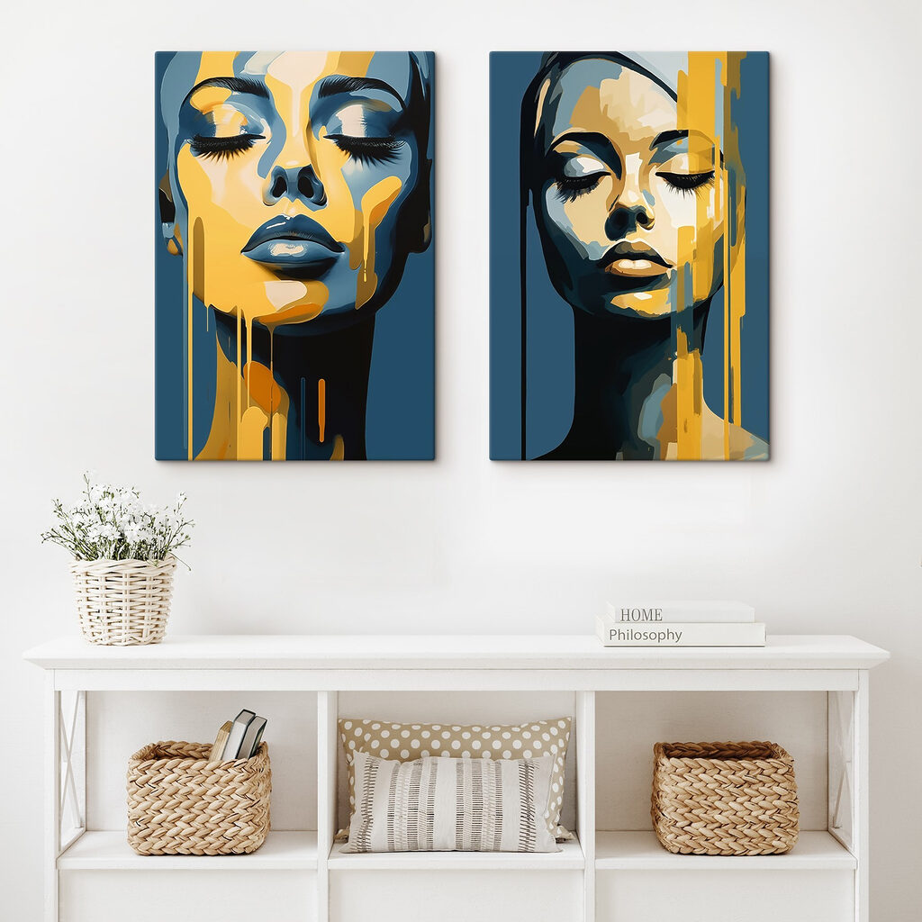 Woman's face with yellow paint dripping from her face