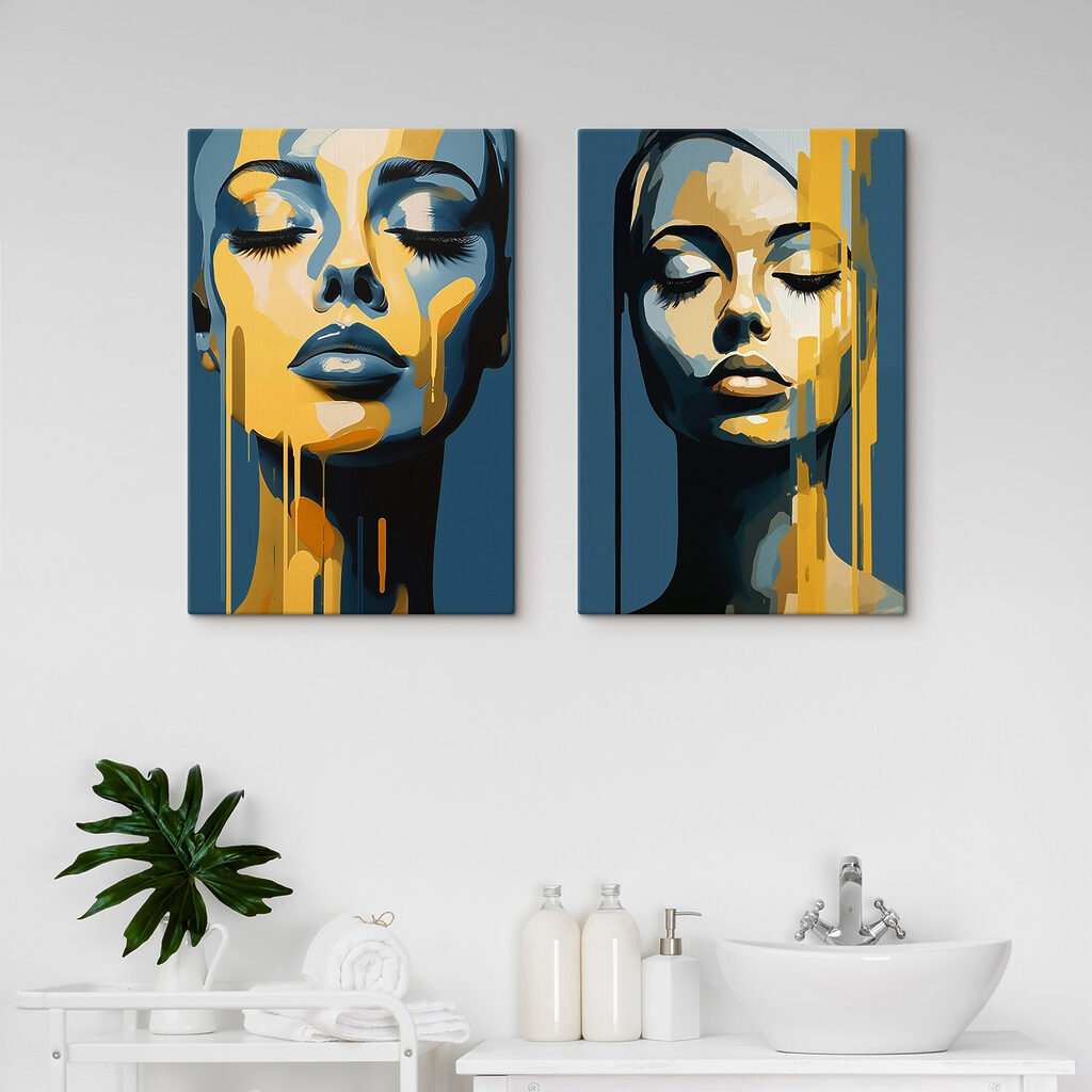 Woman's face with yellow paint dripping from her face