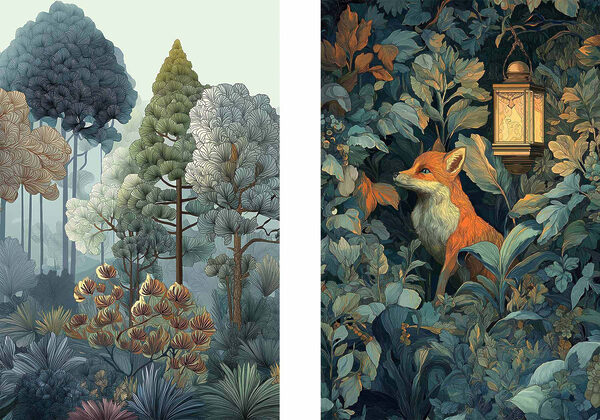 Collage of a fox in the woods Collage of a fox in the woods