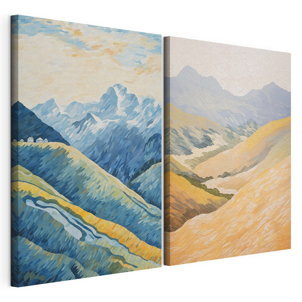 Painting of mountains and a river Painting of mountains and a river