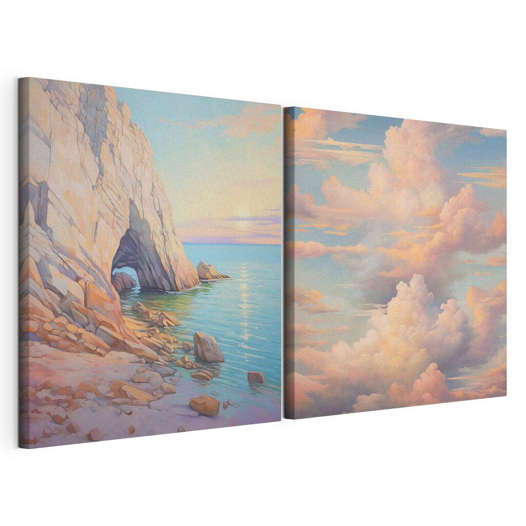 Painting of a beach and a rocky shore Painting of a beach and a rocky shore