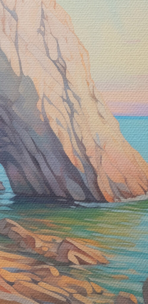 Painting of a beach and a rocky shore Painting of a beach and a rocky shore