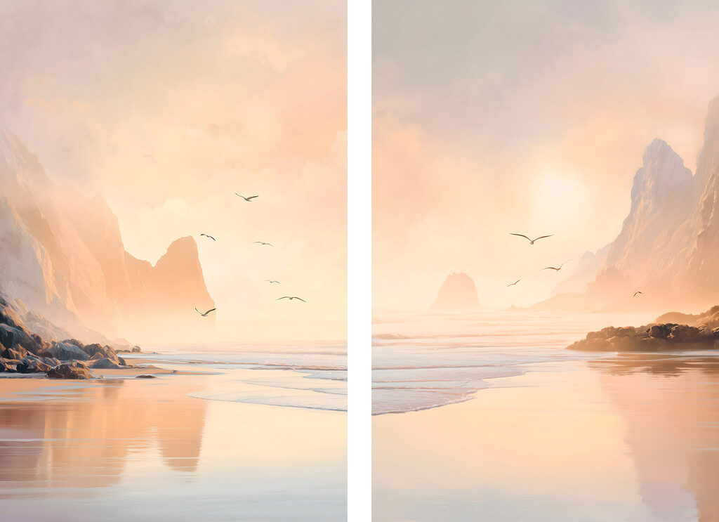 Beach with mountains and a body of water Beach with mountains and a body of water