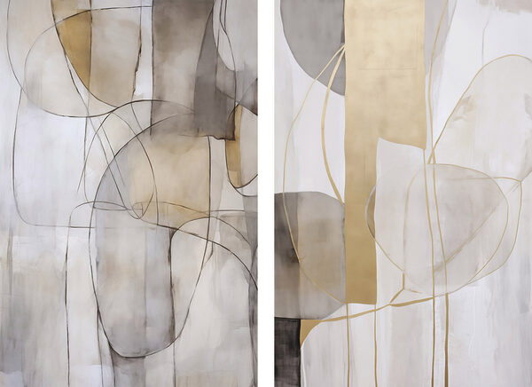 Two paintings of different shapes and colors