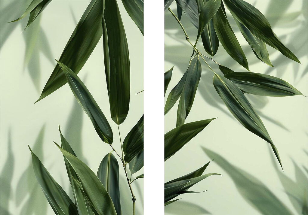 Lush green leaves against soft backdrop Lush green leaves against soft backdrop