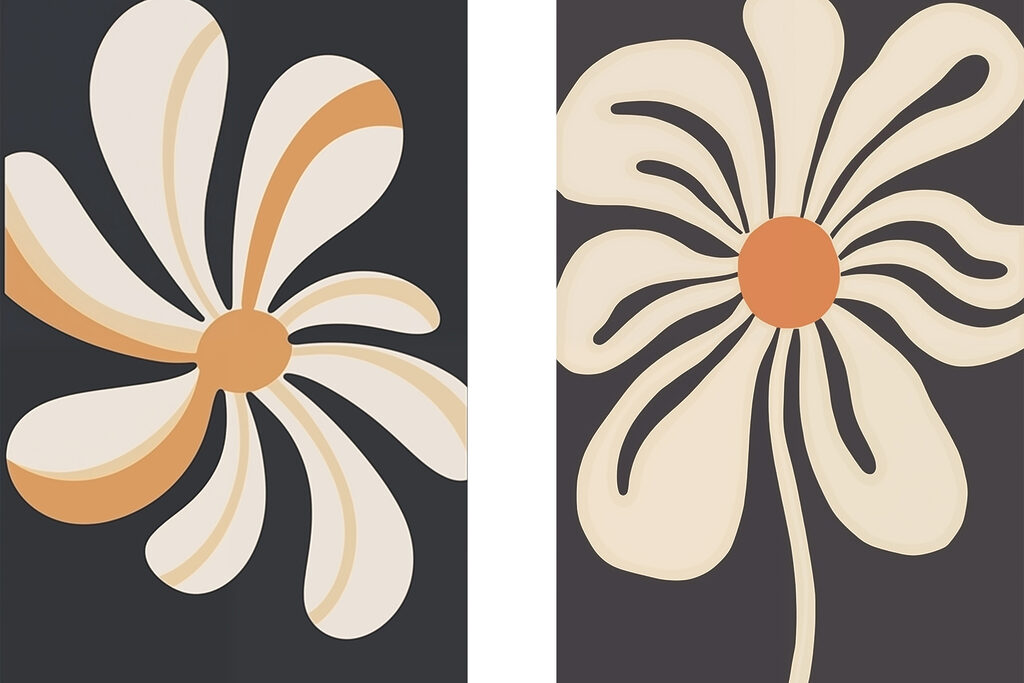 Bold floral designs in warm tones Bold floral designs in warm tones