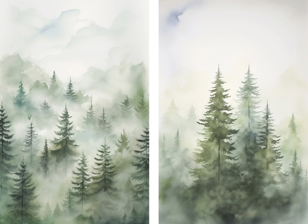 Painting of trees in the fog Painting of trees in the fog