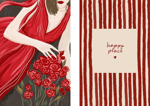 Woman in a red dress holding flowers Woman in a red dress holding flowers