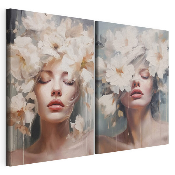 Modularer Leinwanddruck Frau mit Blumen im Haar