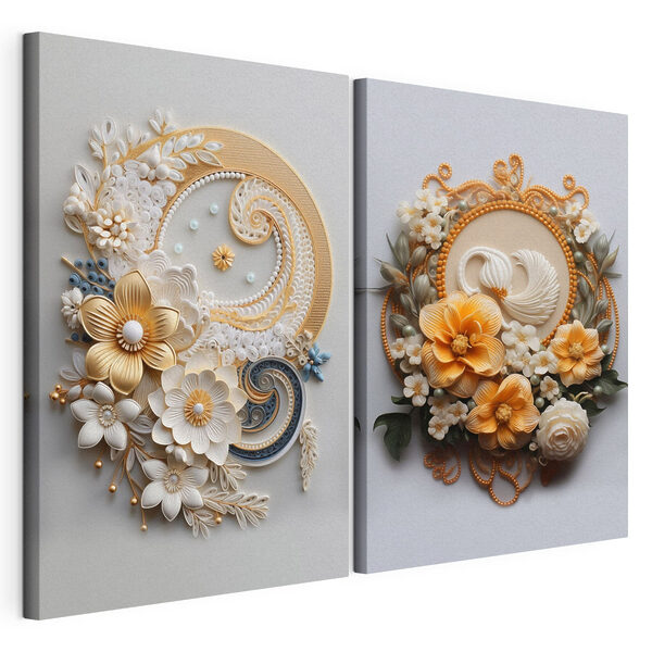 Collage aus Bildern von Blumen und Blättern Modularer Leinwanddruck Collage aus Bildern von Blumen und Blättern