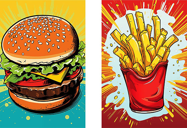 Burger and fries in a red bag