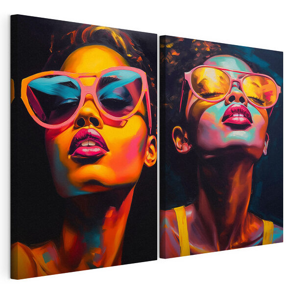 Frau mit rosa Sonnenbrille Modularer Leinwanddruck Frau mit rosa Sonnenbrille
