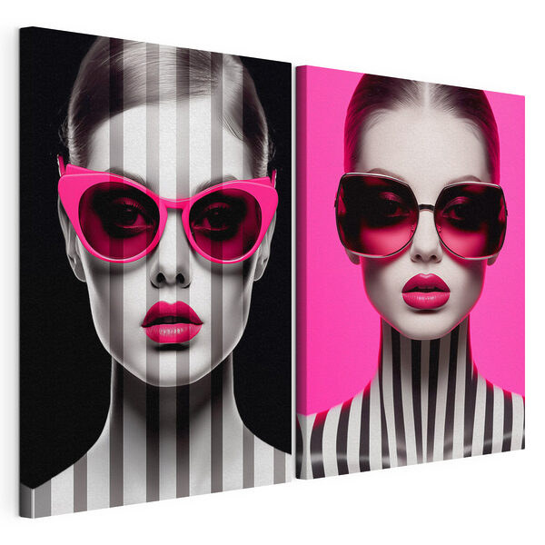 Modularer Leinwanddruck Frau mit rosa Sonnenbrille