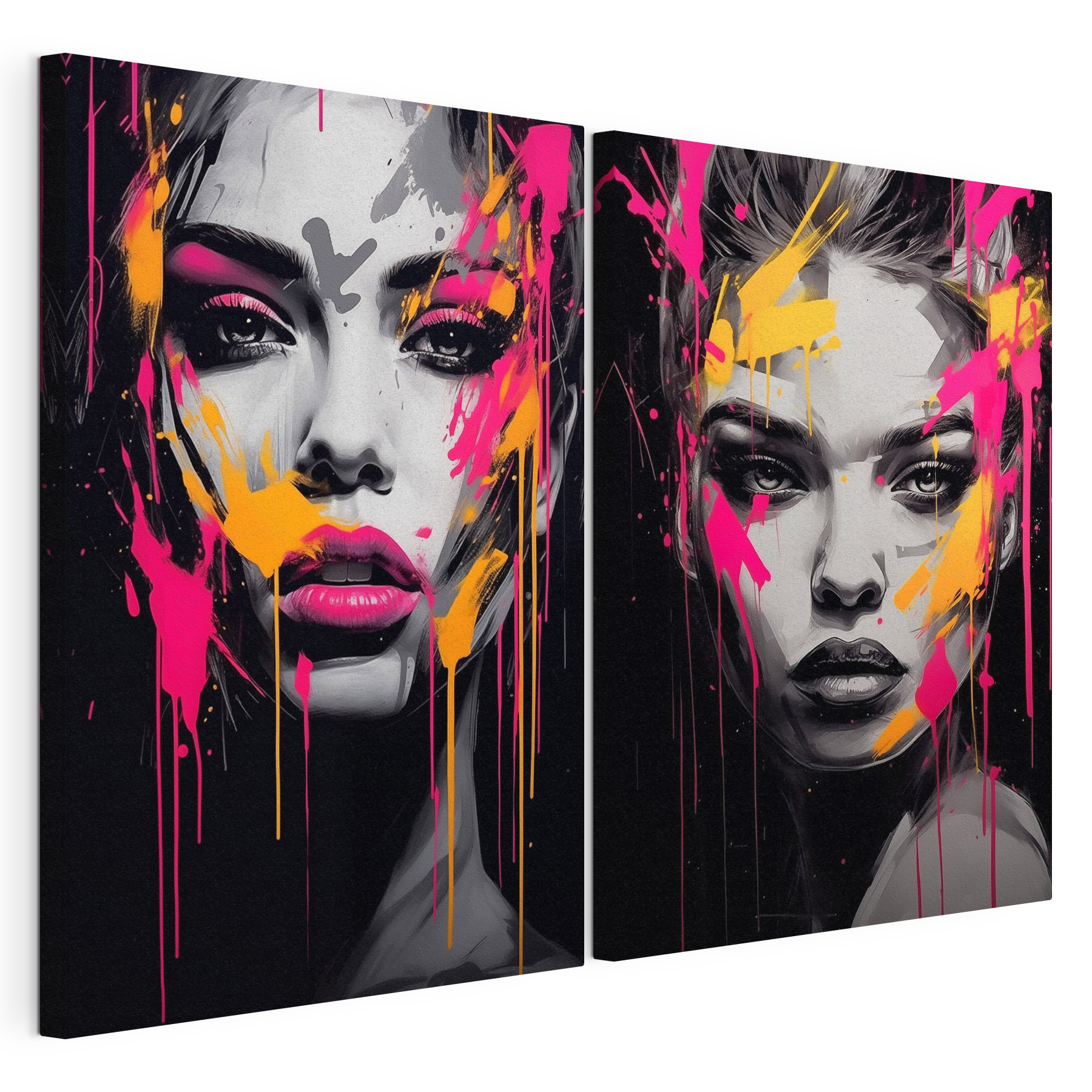Collage of a woman's face with paint splatters