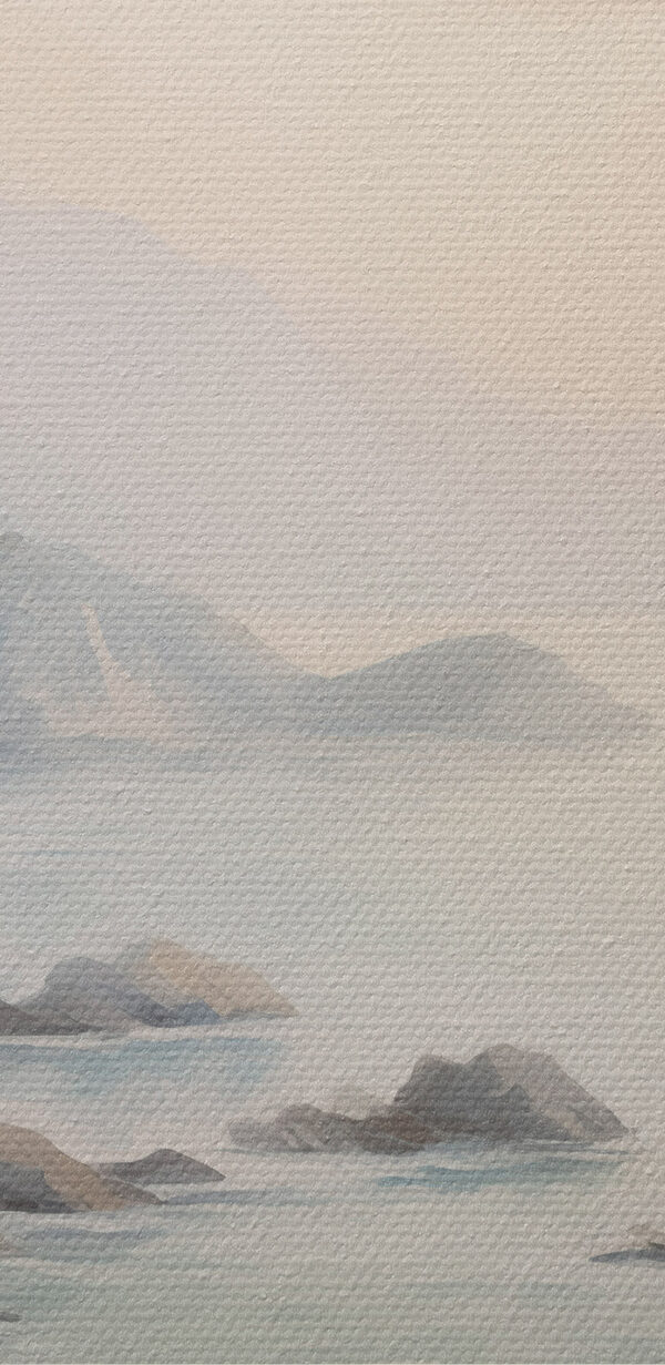 Painting of a beach and a rocky beach