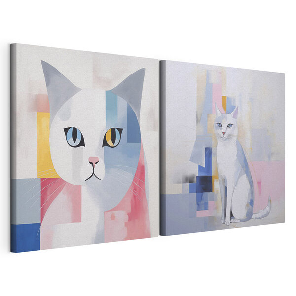 Zwei Gemälde einer Katze Modularer Leinwanddruck Zwei Gemälde einer Katze