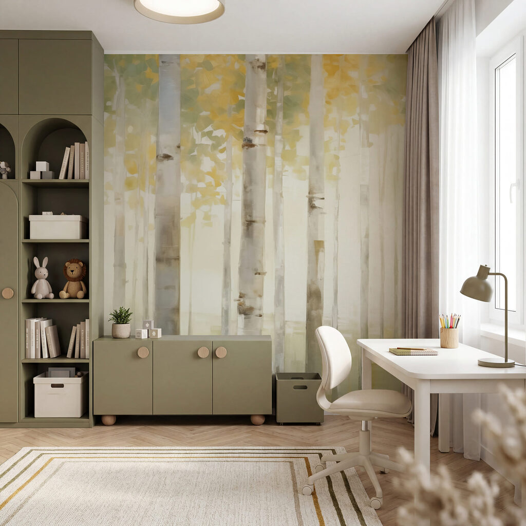 Gemälde von Bäumen in einem Wald Gemälde von Bäumen in einem Wald