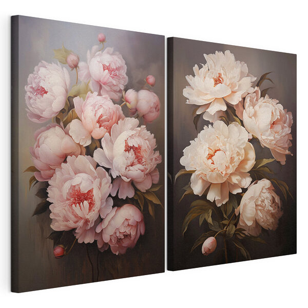 Gemälde mit Blumen auf schwarzem Hintergrund Modularer Leinwanddruck Gemälde mit Blumen auf schwarzem Hintergrund