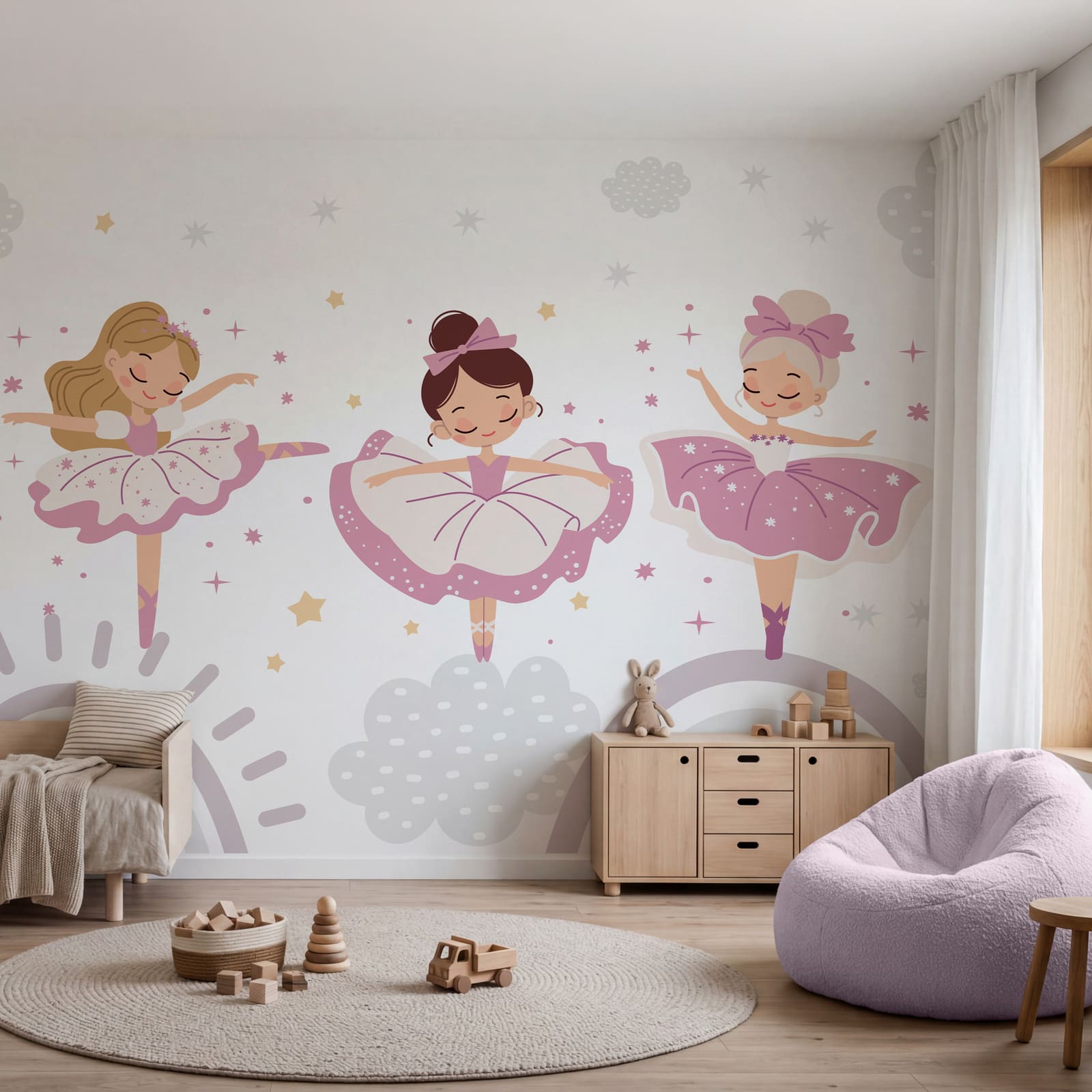 Eine Gruppe von Mädchen in lila Tutus Eine Gruppe von Mädchen in lila Tutus