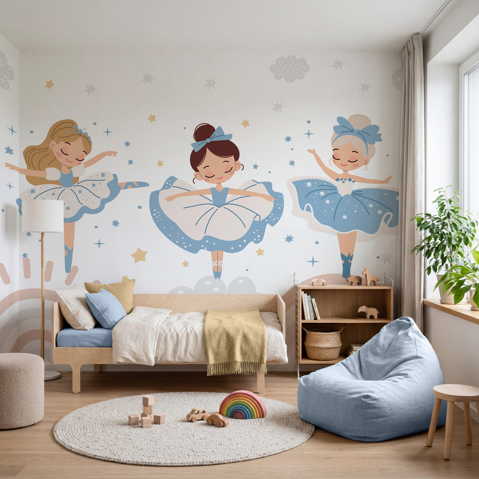 Eine Gruppe von Mädchen in blau-weißen Tutus Eine Gruppe von Mädchen in blau-weißen Tutus