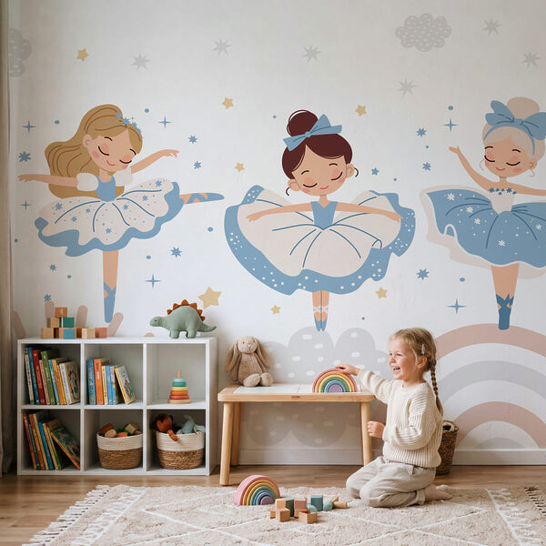 Eine Gruppe von Mädchen in blau-weißen Tutus Eine Gruppe von Mädchen in blau-weißen Tutus