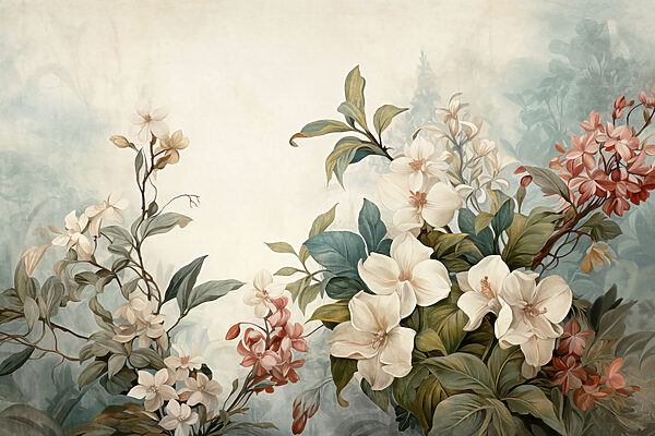 Painting of flowers and leaves