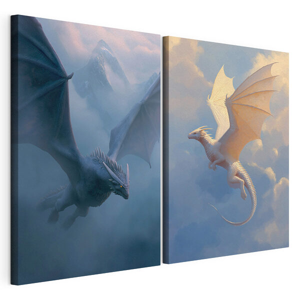 Collage von Drachen, die am Himmel fliegen Modularer Leinwanddruck Collage von Drachen, die am Himmel fliegen