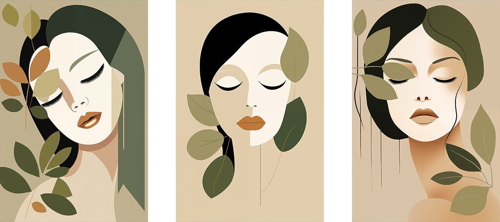 Woman's face with leaves