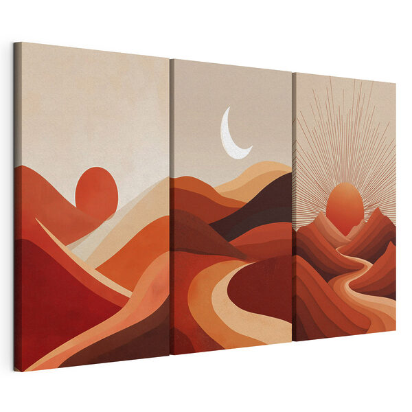 Modularer Leinwanddruck Bergkette mit Sonne und Wolken