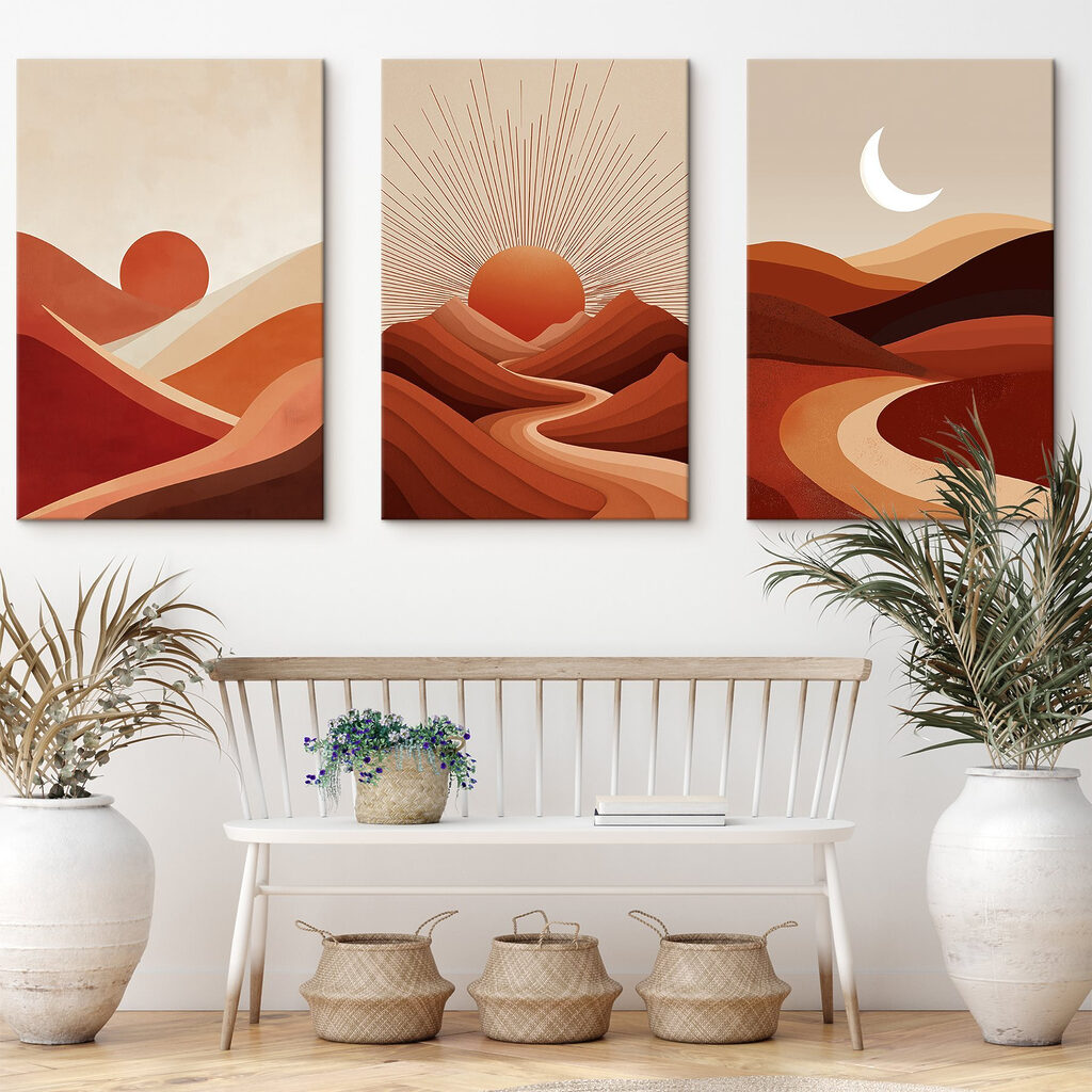 Group of mountains with sun and clouds