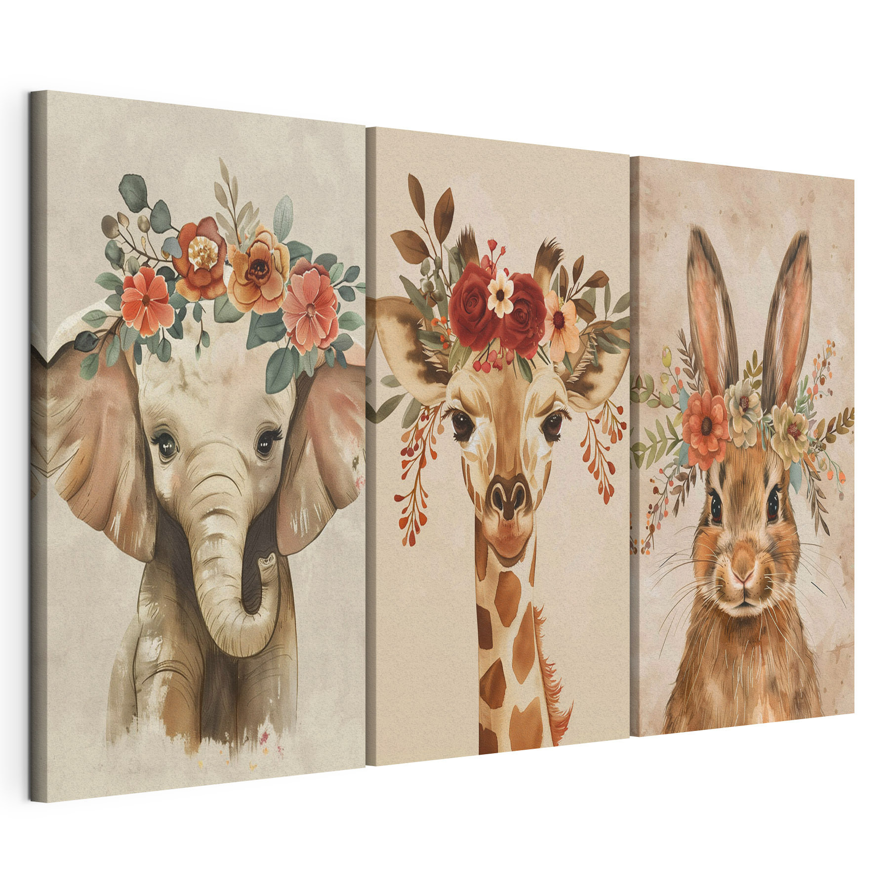 Collage of animals with flowers on their heads Collage of animals with flowers on their heads