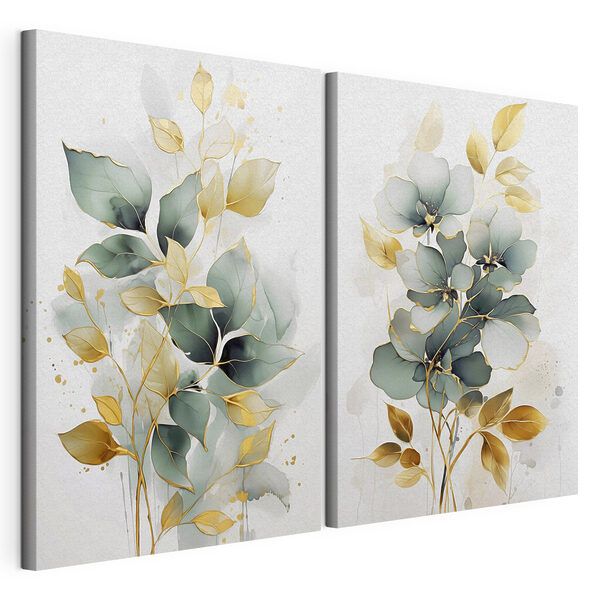Gemälde mit Blumen und Blättern Modularer Leinwanddruck Gemälde mit Blumen und Blättern