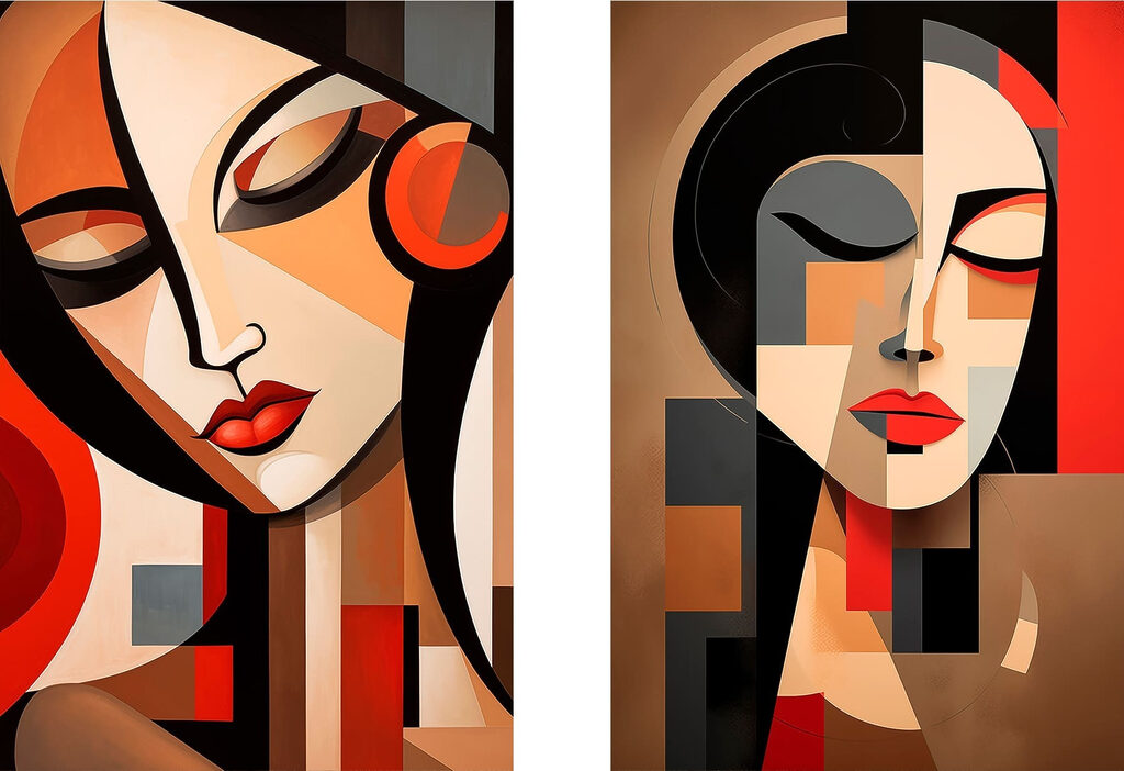 Two paintings of women with different colors Two paintings of women with different colors