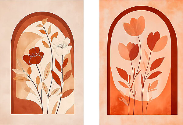 Two paintings of flowers and leaves Two paintings of flowers and leaves