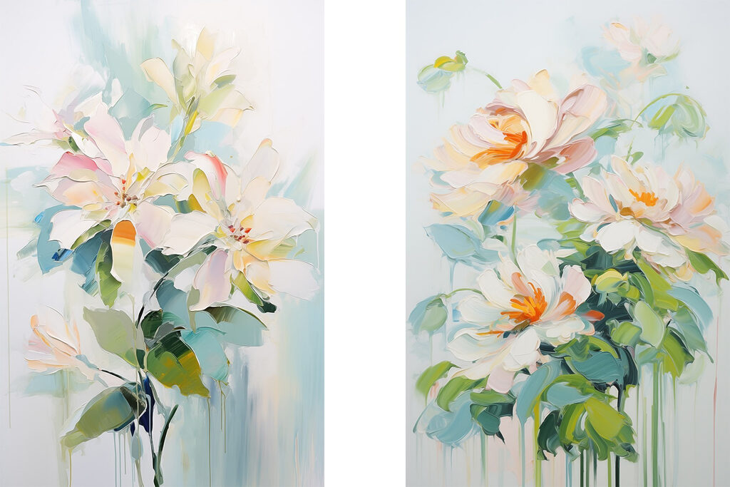 Painting of flowers on a white surface Painting of flowers on a white surface