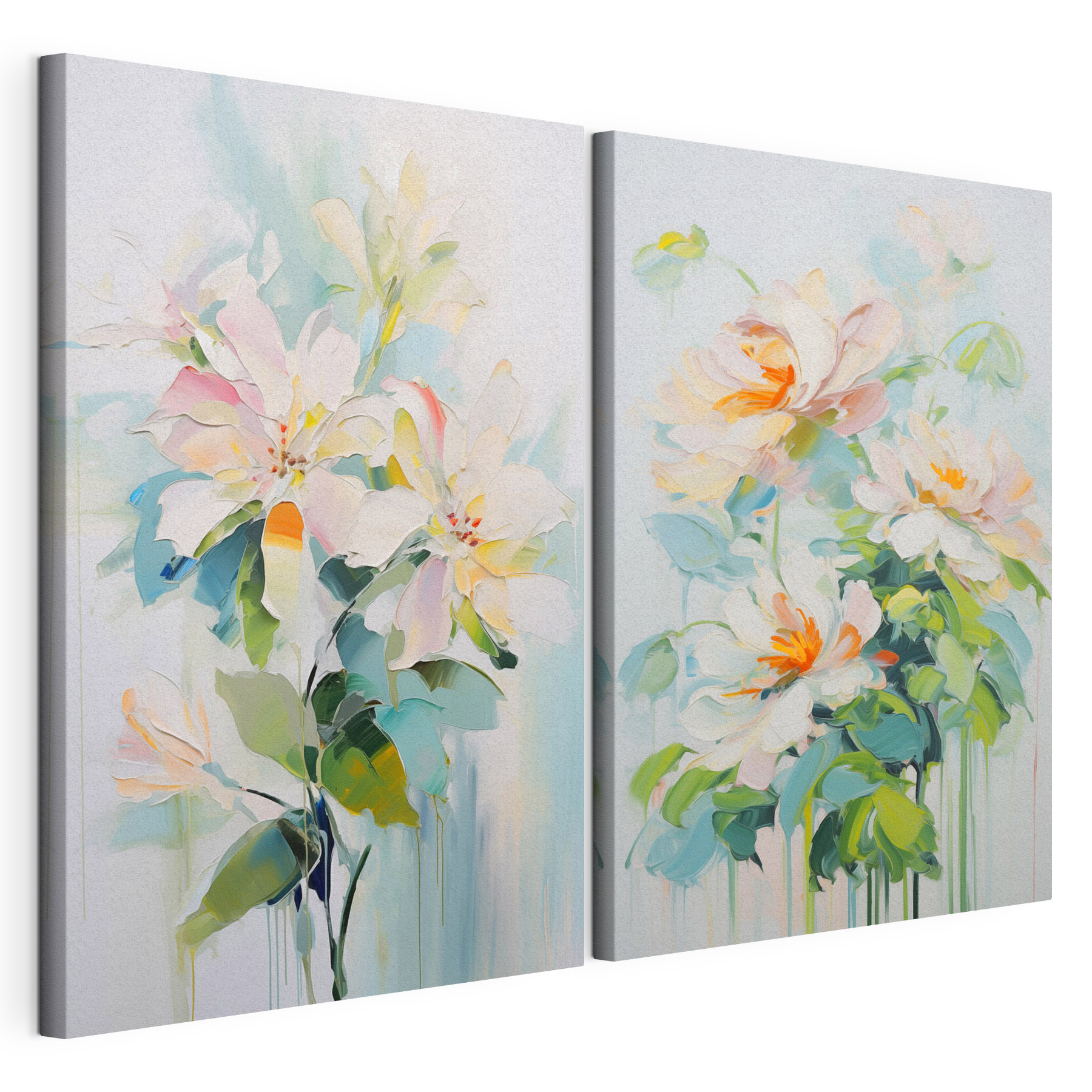 Painting of flowers on a white surface Painting of flowers on a white surface