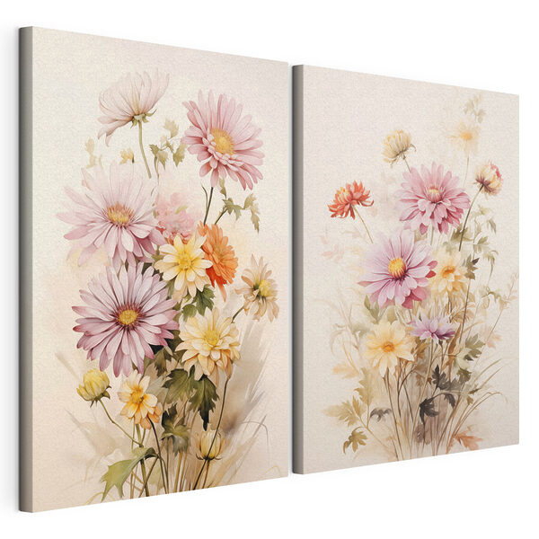 Gemälde mit Blumen auf weißem Hintergrund Modularer Leinwanddruck Gemälde mit Blumen auf weißem Hintergrund