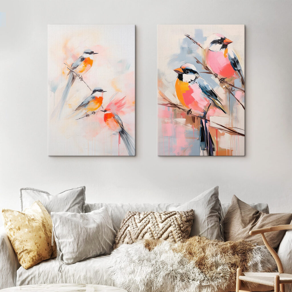 Painting of birds on a branch Painting of birds on a branch
