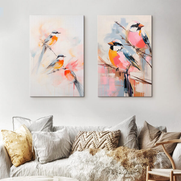 Painting of birds on a branch Painting of birds on a branch