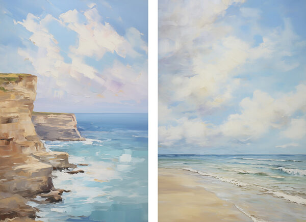 Painting of a beach and a cliff Painting of a beach and a cliff