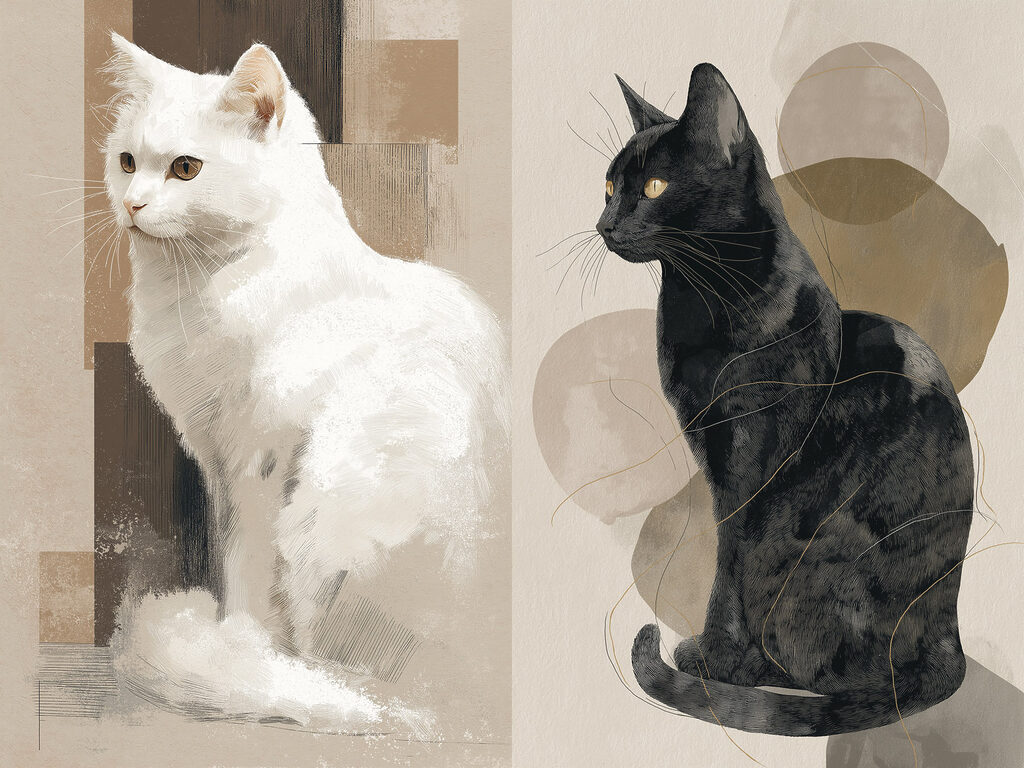 White cat and black cat White cat and black cat