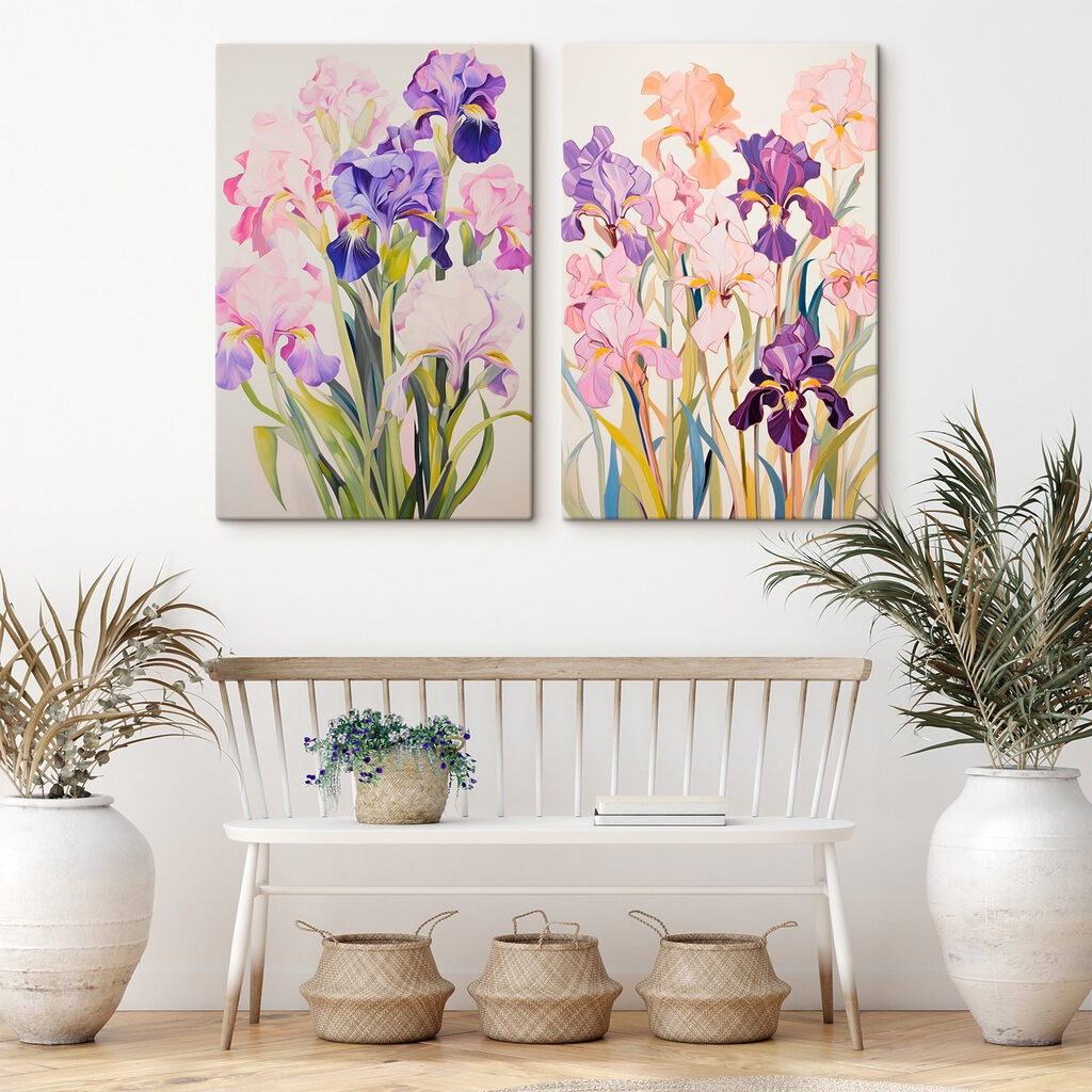 Painting of flowers on a white surface