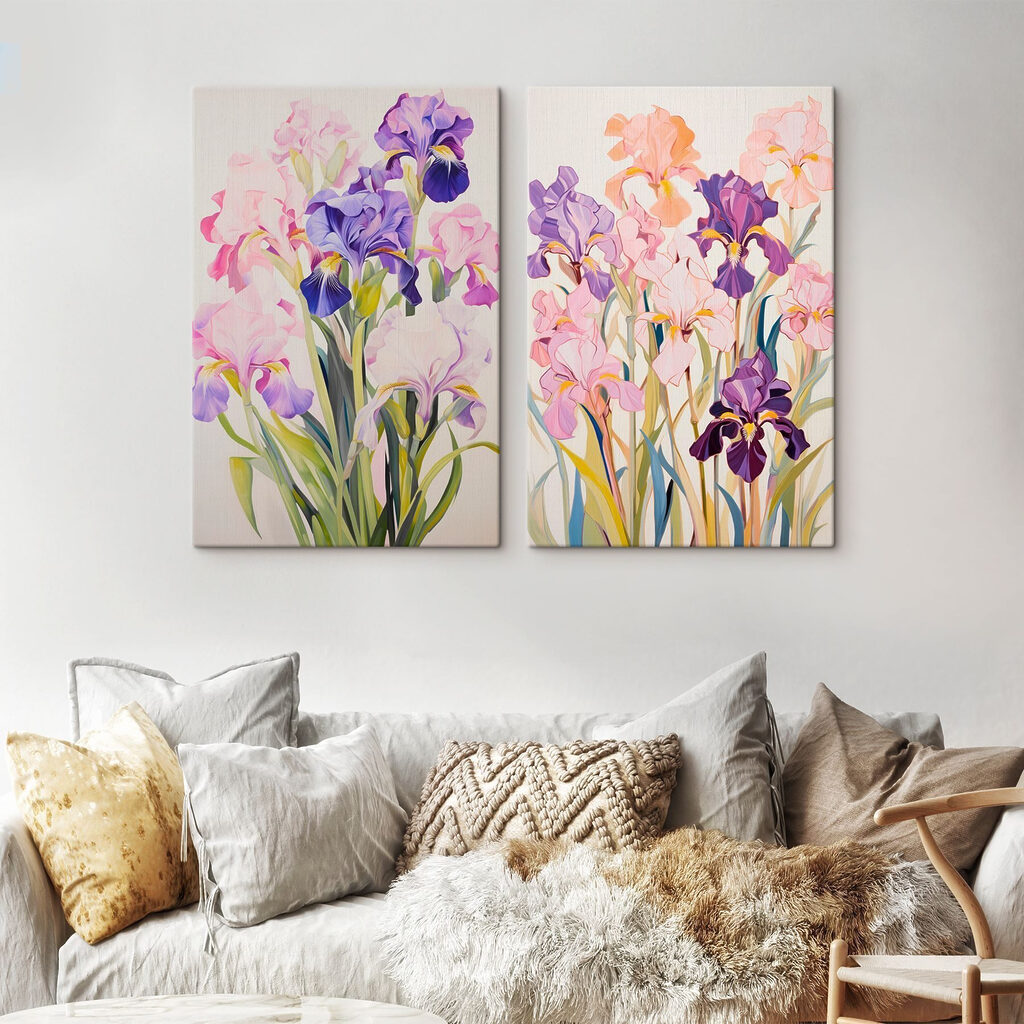 Painting of flowers on a white surface