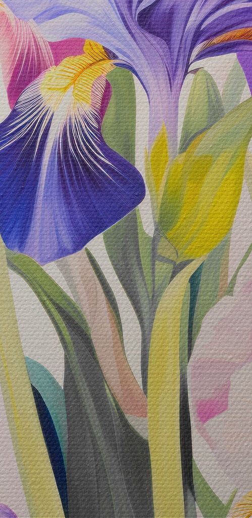 Painting of flowers on a white surface