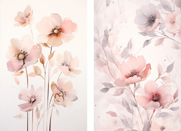 Painting of flowers on a white surface Painting of flowers on a white surface