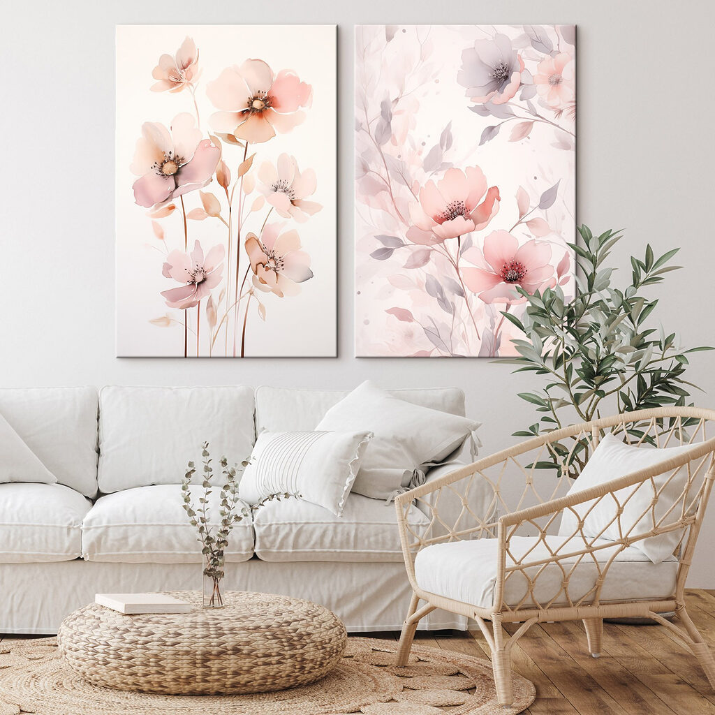 Painting of flowers on a white surface Painting of flowers on a white surface