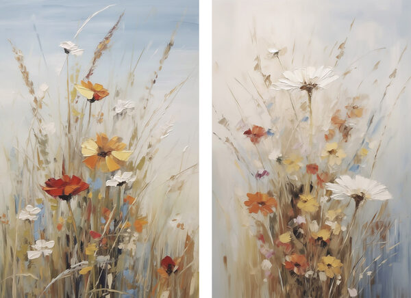 Painting of flowers in a field