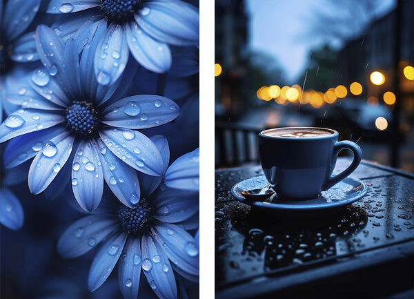 Cup of coffee on a table with flowers