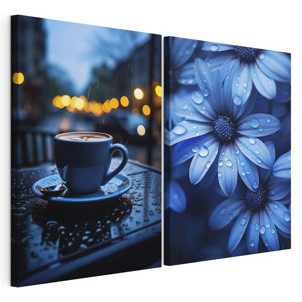 Cup of coffee on a table with flowers