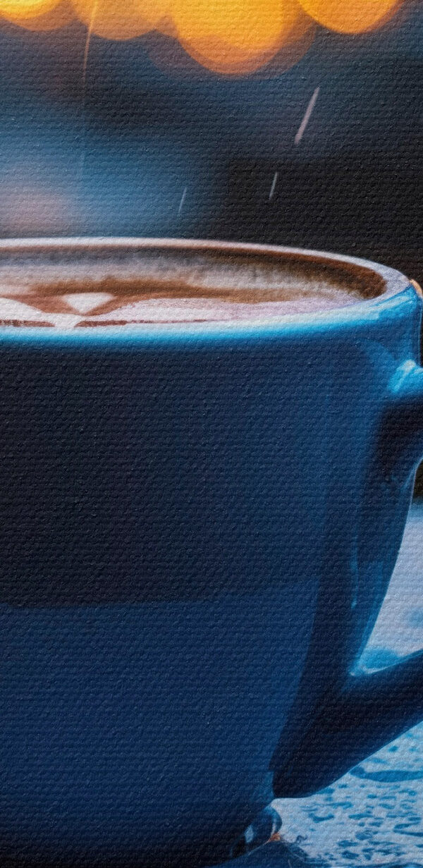 Cup of coffee on a table with flowers